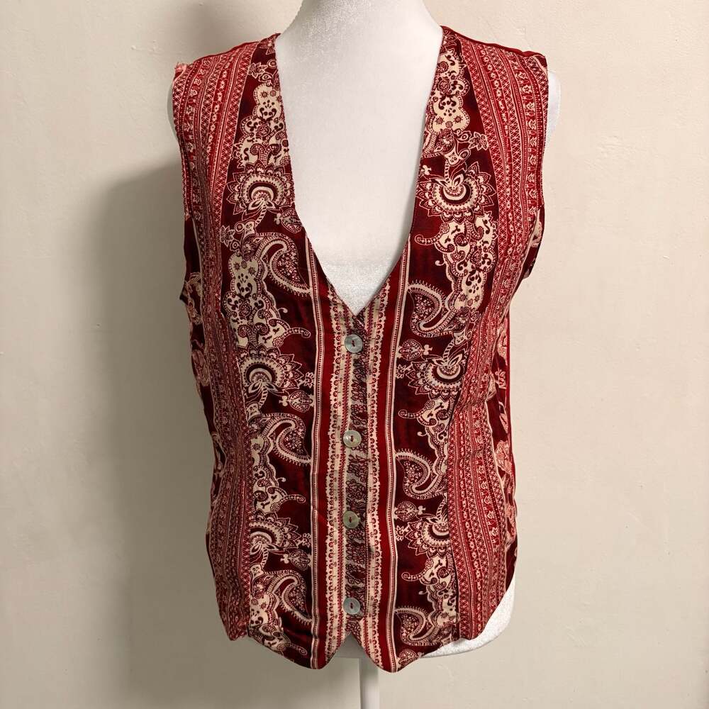 VTG Red Bandana Print Button Up Western Rodeo Cowgirl Medium Vest